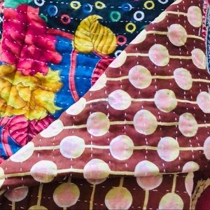 Bohemian Sari Kantha Quilt Blanket 2 Side Handmade